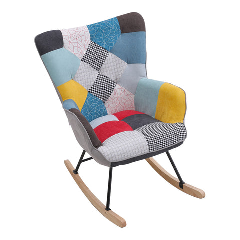 Livingandhome Colourful Lattice Rocking Chair with Wood Legs, JM2271