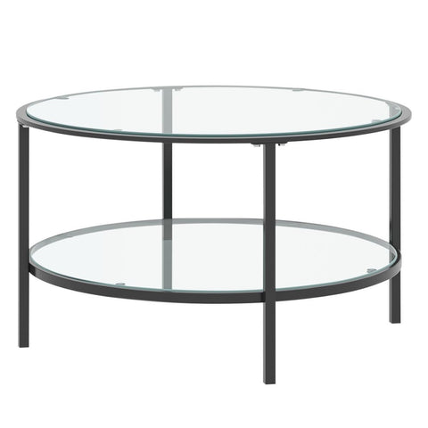 Livingandhome 2 Tier Round Glass Coffee Table Side Table Gold Frame, ZH1187