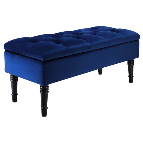 Livingandhome Blue Buttoned Velvet Storage Bench, ZH1326