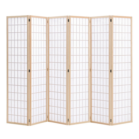 Livingandhome 6-Panel Solid Wood Folding Room Divider Screen Natural, XY0191
