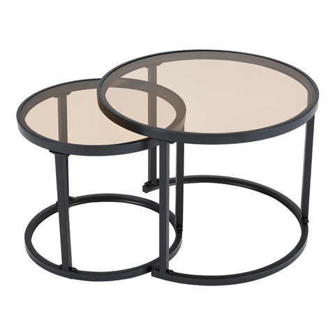 Livingandhome Tea Glass Round Nesting Coffee Table Set of 2, XY0269