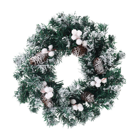 Livingandhome Artificial Snow Christmas Wreath Flocked with Pine Cones, SP0855