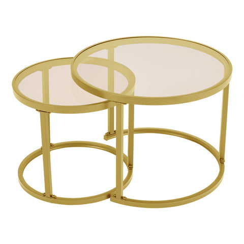Livingandhome Tea Glass Round Nesting Coffee Table Set of 2, XY0268