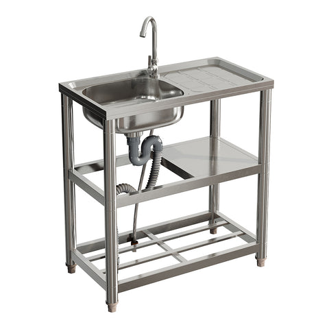 Bathroomdeco Stainless Steel One Compartment Sink with Shelves and Drainboard, AI1370