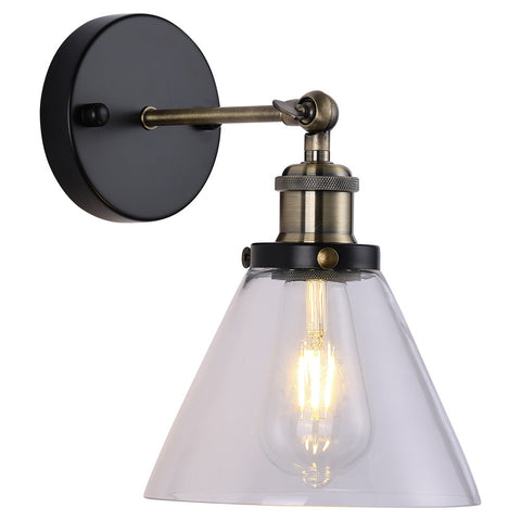 Livingandhome Industrial 1-Light Armed Sconce with Clear Glass Shade, FI0685