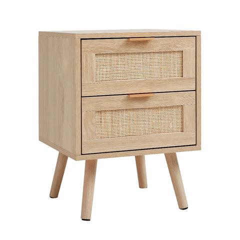 H&O Direct 2 Pack Wood and Rattan Side Cabinet, JM2289