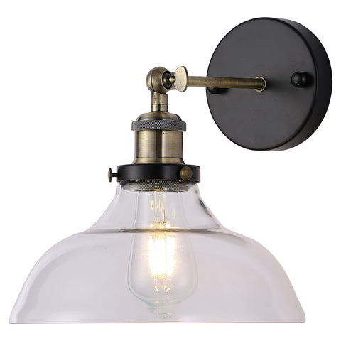 Livingandhome Industrial 1-Light Armed Sconce with Clear Glass Shade, FI0686
