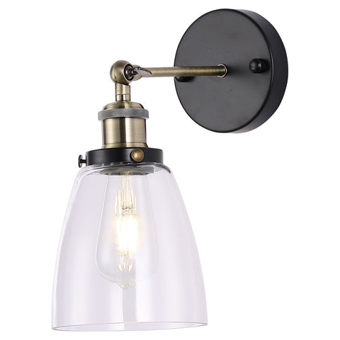 Livingandhome Industrial 1-Light Armed Sconce with Clear Glass Shade, FI0687