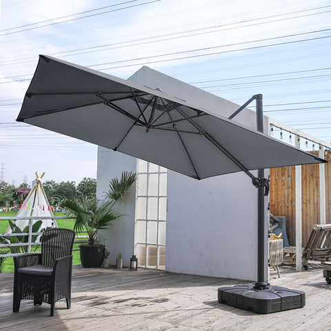 Livingandhome Large Square Canopy Rotating Outdoor Cantilever Parasol with Plastic Base, LG0799LG0809