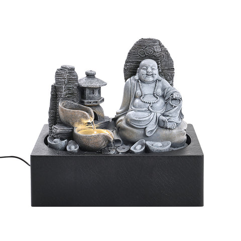 Livingandhome Tabletop Happy Sitting Buddha Fountain with LED Light, AI1179