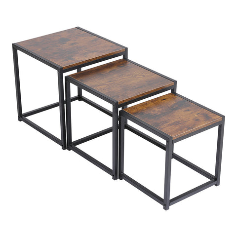 H&O Direct Industrial Style Set of 3 Square Nesting Side Tables, XY0235