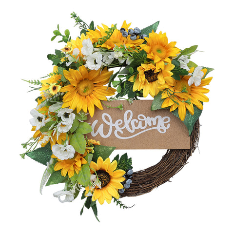 Livingandhome Artificial Sunflower Wreath Round Hanging Decoration, SW0569