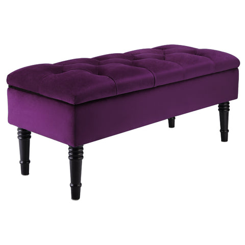 Livingandhome Purple Buttoned Velvet Storage Bench, ZH1328