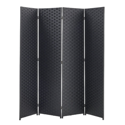 Livingandhome Black Woven Fiber 4-Panel Folding Room Divider, XY0193
