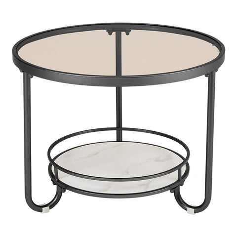 Livingandhome Round Glass and Slate Coffee Table  2 Tier, XY0267