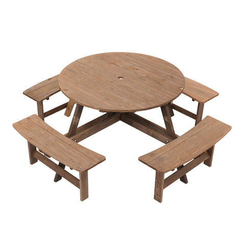 Livingandhome 8-Person Round Wood Picnic Table and Bench Set, PM1323