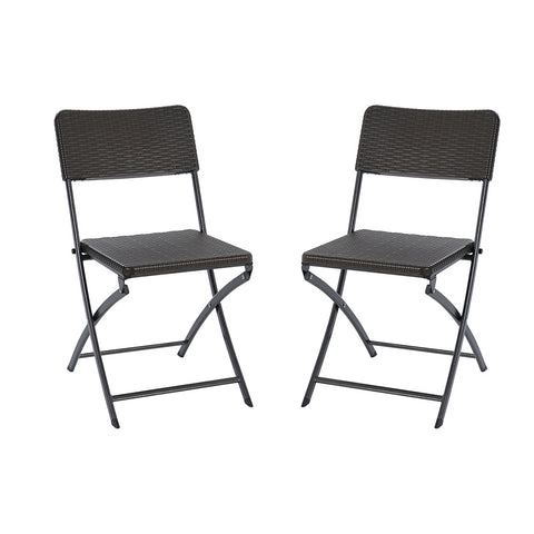 Livingandhome Set of 2 Outdoor Rattan Plastic Folding Chairs Black , AI1108