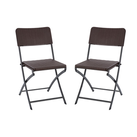 Livingandhome Set of 2 Outdoor Rattan Plastic Folding Chairs Brown, AI1109