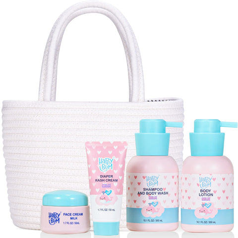 4Pcs Baby Bath Gift Set with Cotton Rope Basket, AJ0103