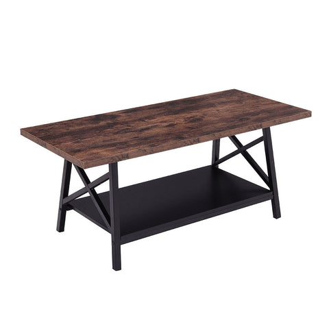 H&O Direct 2 Tier Industrial Style Coffee Table with Storage Shelf, DM0547