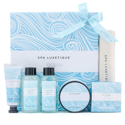 Ocean 6pcs Travel Gift Box with Shower Gel, Hand Cream, Bubble Bath, Body Lotion, Soap Bath Gifts Set for Women Men, AJ0242