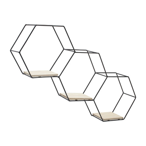 Livingandhome Modern Hexagon Wall Shelf with Iron Frame, SW0544
