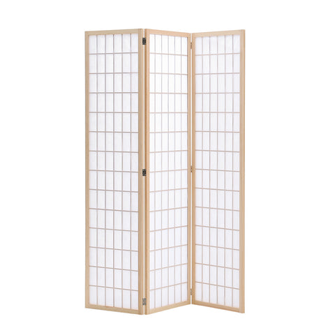 Livingandhome 3-Panel Solid Wood Folding Room Divider Screen Natural, XY0185