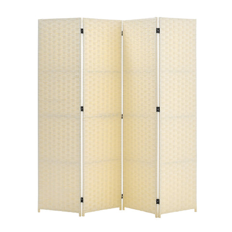 Livingandhome Ivory Woven Fiber 4-Panel Folding Room Divider, XY0194
