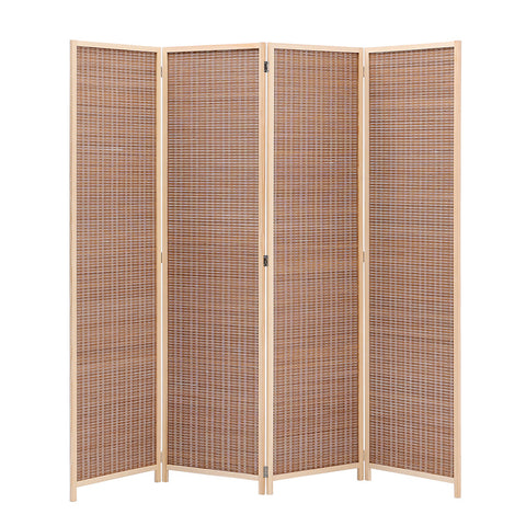 Livingandhome Brown Bamboo Woven 4-Panel Folding Room Divider, XY0195