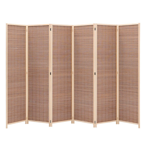 Livingandhome Brown Bamboo Woven 6-Panel Folding Room Divider, XY0196