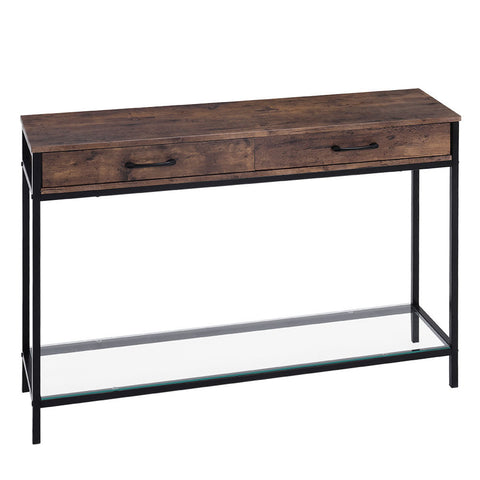 H&O Direct Rustic Brown Drawer Console with Glass Shelf, ZH1280