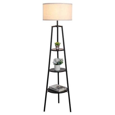Livingandhome Round Shelf Floor Lamp with Fabric Lampshade, FI0582
