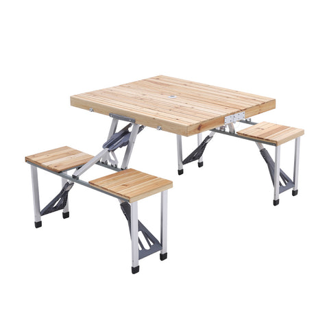 Outdoor Solid Wood Foldable Table Benches Set, WB0087