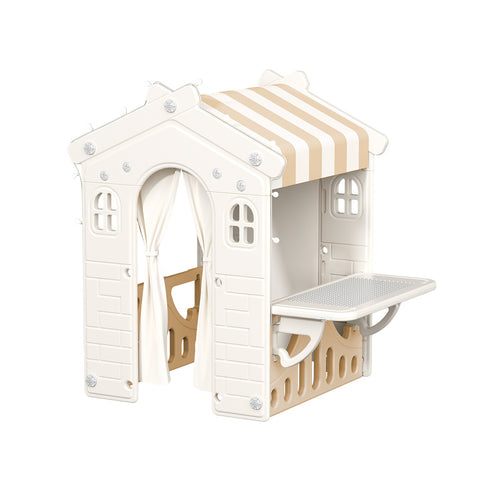 Kidkid Kids Plastic Playhouse for Indoor Outdoor, Portable Game Cottage with Curtain, FI1013