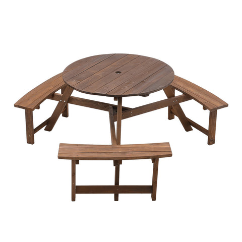 Livingandhome 6-Person Round Wood Picnic Table and Bench Set, PM1322
