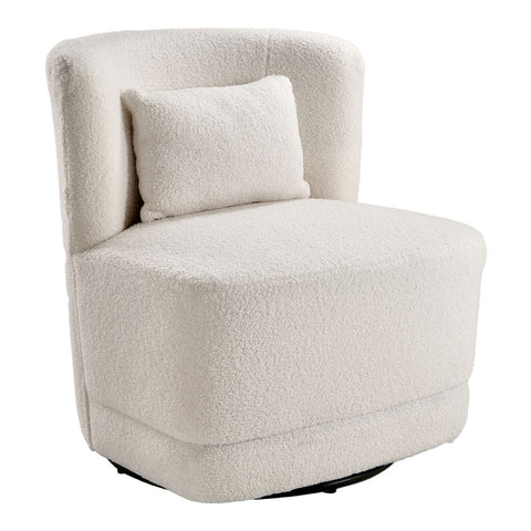 Livingandhome Teddy FurUpholstered Swivel Barrel Chair with Pillow, ZH1468
