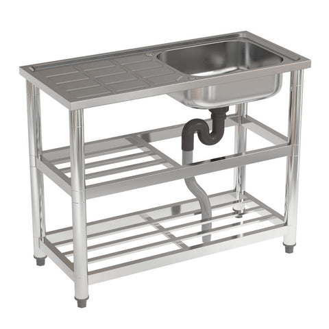 Livingandhome Stainless Steel One Compartment Sink with Drainboard and Shelf, AI1126