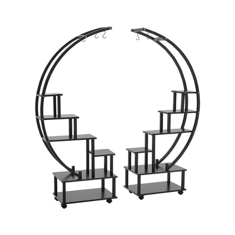 Livingandhome 2pcs Half-Moon-Shaped Plant Stand Display Shelf with Wheels, SW0550