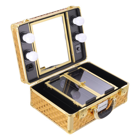 Livingandhome Makeup Travel Case Cosmetic Organizer with LED Light Mirror, DM0141