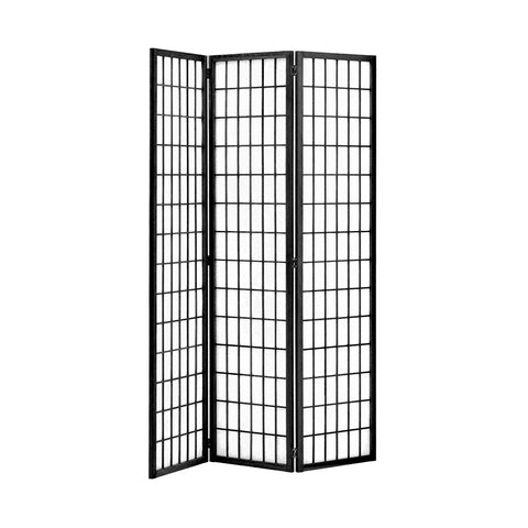Livingandhome 3-Panel Solid Wood Folding Room Divider Screen Black, XY0186