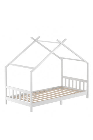 Livingandhome Nordic Pine Wood House Single Bed Frame with Roof for Toddler Kids, ZH1508