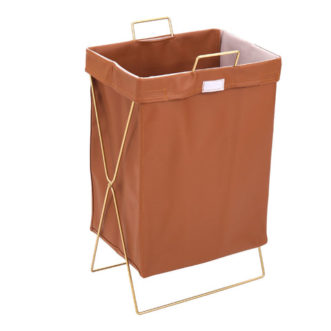 Livingandhome Collapsible PU Leather Laundry Hamper with Metal Frame, WM0476