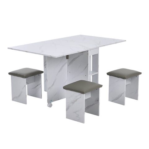 Livingandhome Versatile Expandable Dining Table Set, Drop-Leaf Table with Storage Shelves and Wheels, FI0683FI0684