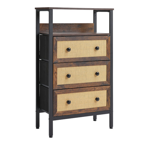 H&O Direct 3-Drawer Rustic Rattan Storage Cabinet with Shelf, XY0419
