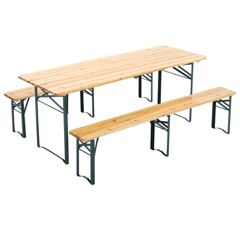 Outdoor Wooden 3-Piece Garden Table Bench Furniture Set, LG1167LG1168