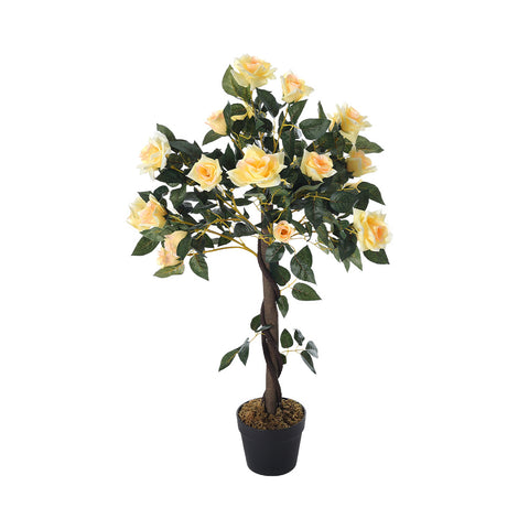 Lifeideas 90cm Yellow Artificial Rose Flower Tree in Pot for Decoration, PM1415