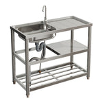 Bathroomdeco Stainless Steel One Compartment Sink with Shelves and Drainboard, AI1371