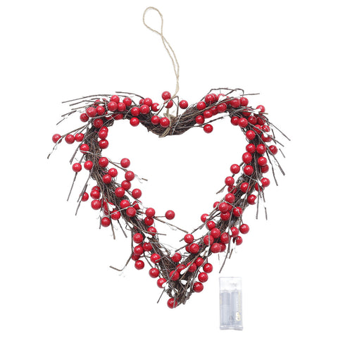 Livingandhome Artificial Red Berries Heart Shaped Wreath, SW0570