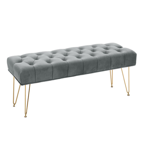 Livingandhome Buttoned Velvet Bench Gold Hairpin Legs, ZH1329