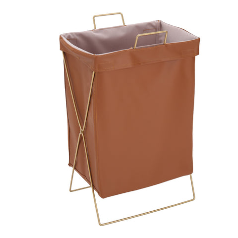 Livingandhome Collapsible PU Leather Laundry Hamper with Metal Frame, WM0474